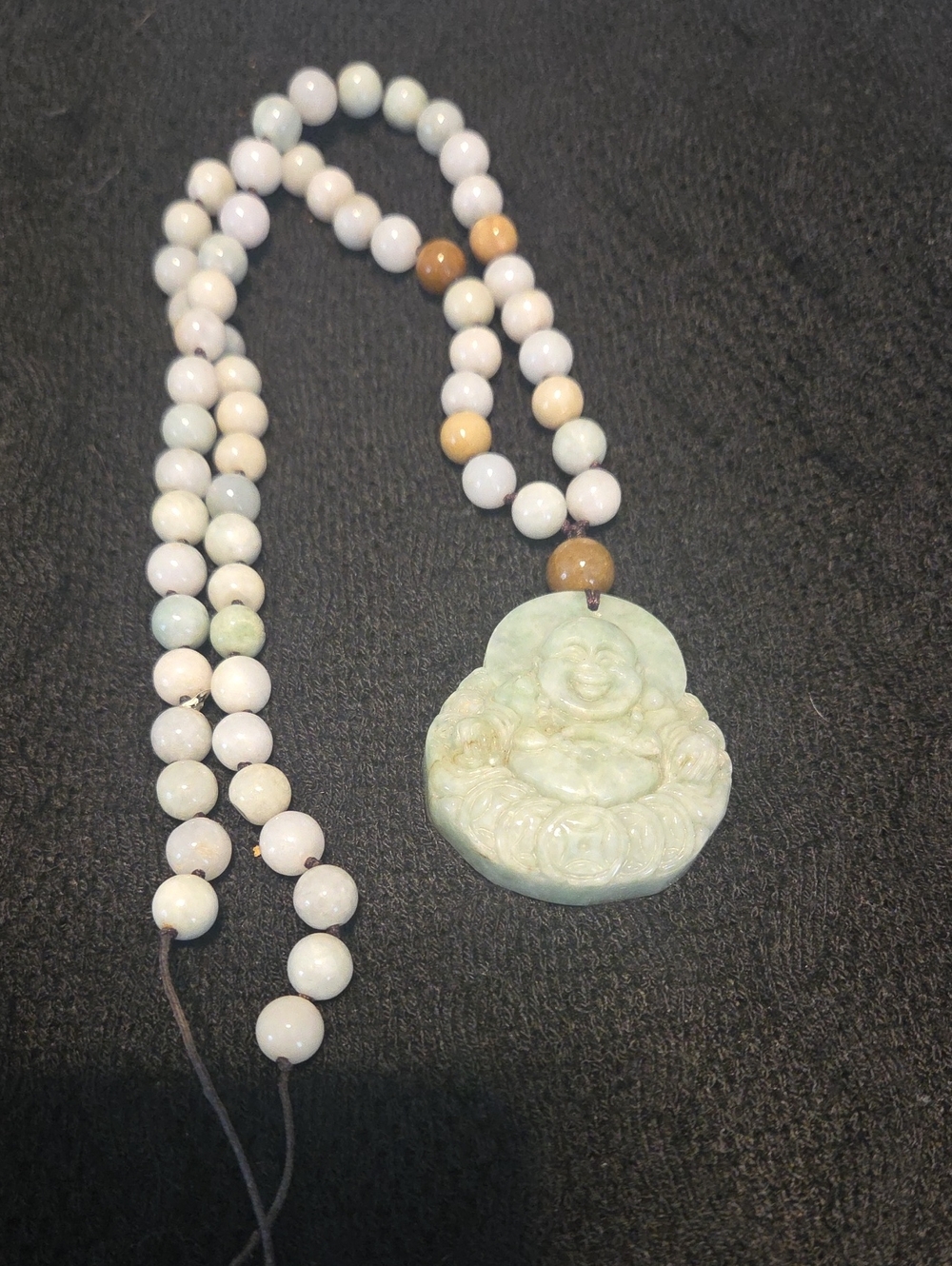 Green Jade Laughing Buddha Beaded Necklace